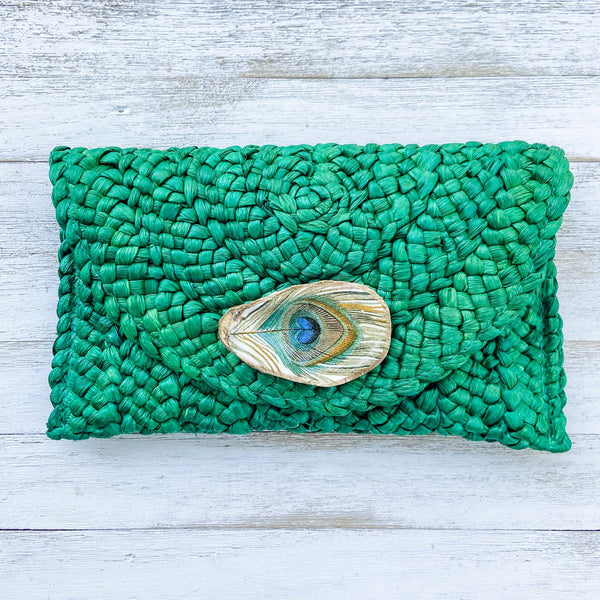 Peacock Feather Oyster Shell Clutch image 0