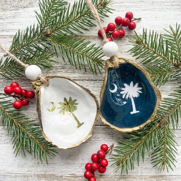 Palmetto Tree and Crescent Moon Oyster Shell Ornament