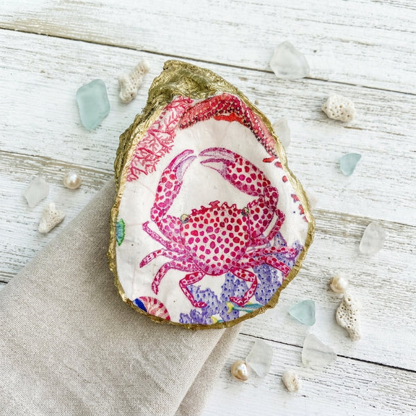 Pink Crab Oyster Shell Jewelry Dish