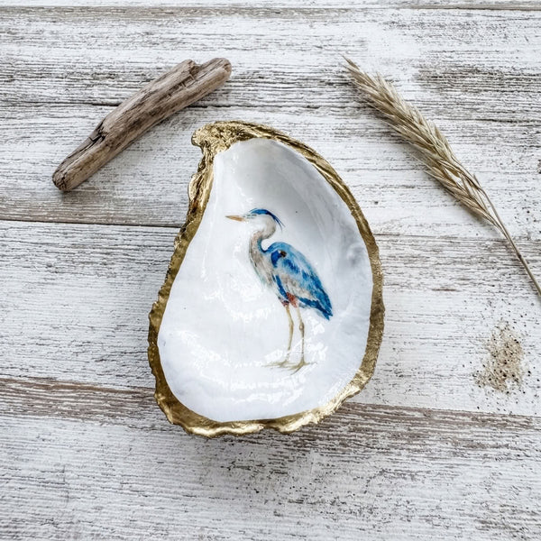 Blue Heron Oyster Shell Jewelry Dish