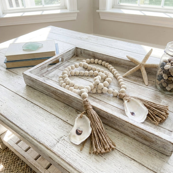 Oyster Shell Wooden Bead Garland with Tassels
