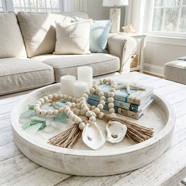 Oyster Shell Wooden Bead Garland with Tassels