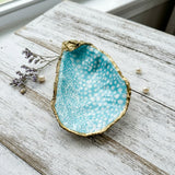 Aqua Polka Dot Oyster Shell Jewelry Dish