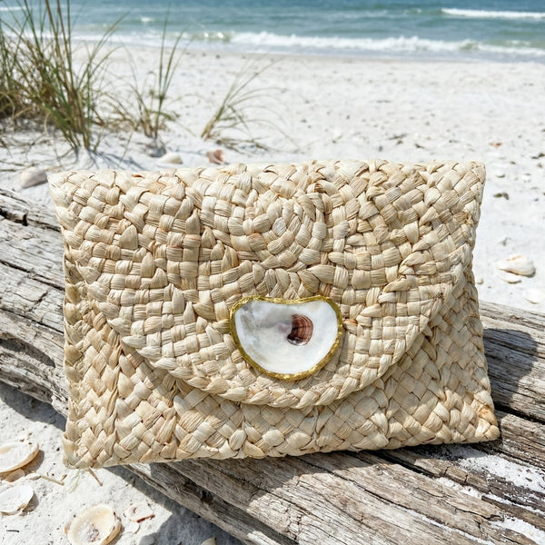 Beige Oyster Shell Clutch