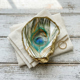 Peacock Feather Oyster Shell Jewelry Dish