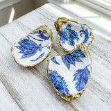 Blue Floral Oyster Shell Jewelry Dish