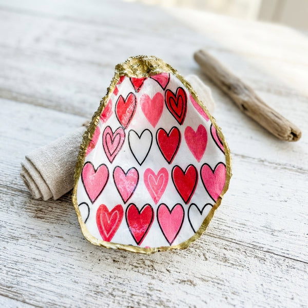Bold Hearts Oyster Shell Jewelry Dish
