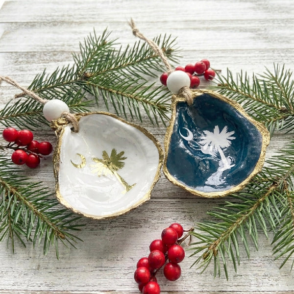 Palmetto Tree and Crescent Moon Oyster Shell Ornament
