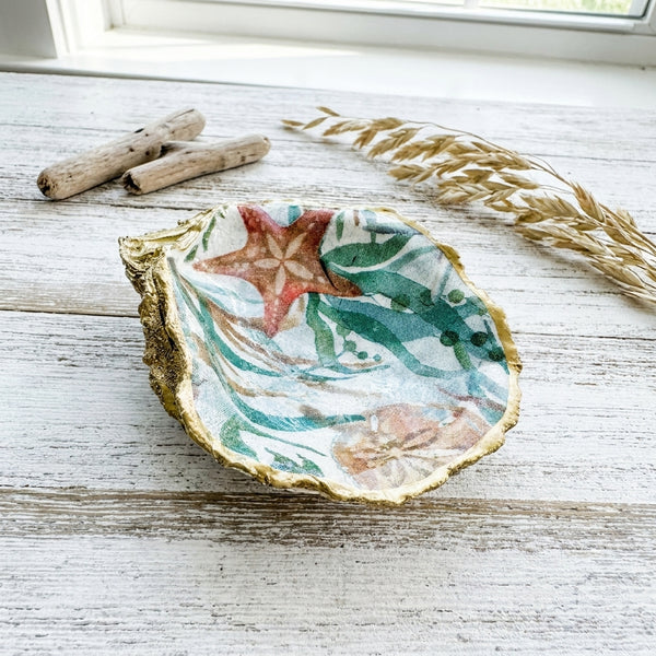 Watercolor Coast Oyster Shell Ring Dish