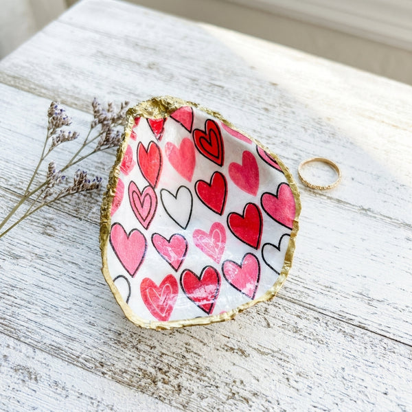 Bold Hearts Oyster Shell Jewelry Dish