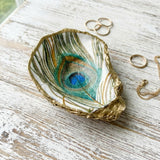 Peacock Feather Oyster Shell Jewelry Dish