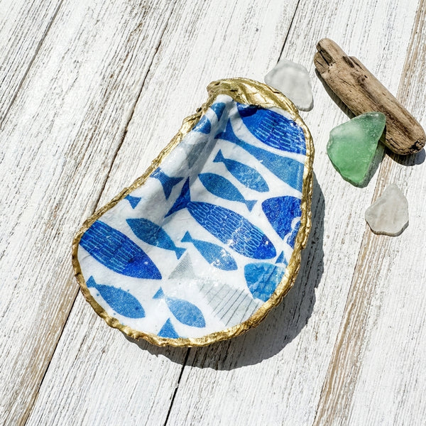 Blue Fish Oyster Shell Jewelry Dish