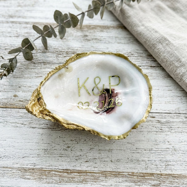 Personalized Wedding Oyster Shell Jewelry Dish