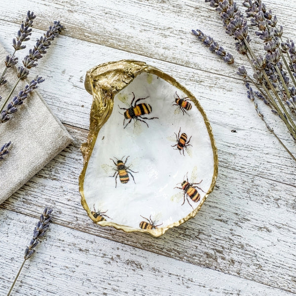Honey Bee Oyster Shell Jewelry Dish
