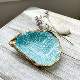 Aqua Polka Dot Oyster Shell Jewelry Dish