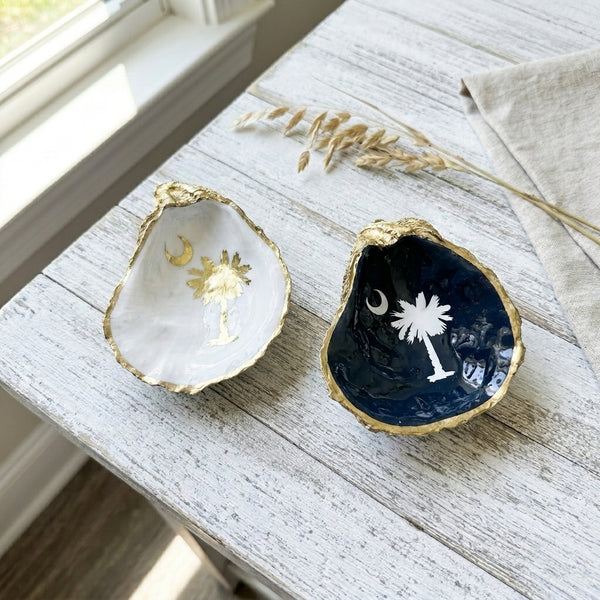 Palmetto Tree & Crescent Moon Oyster Shell Ring Dish