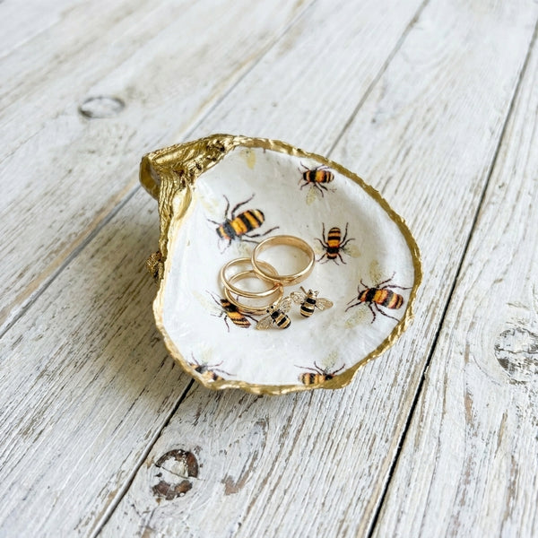 Honey Bee Oyster Shell Jewelry Dish