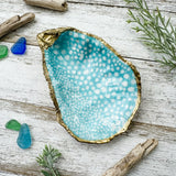 Aqua Polka Dot Oyster Shell Jewelry Dish