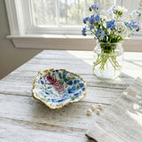 Indigo Floral Oyster Shell Ring Dish