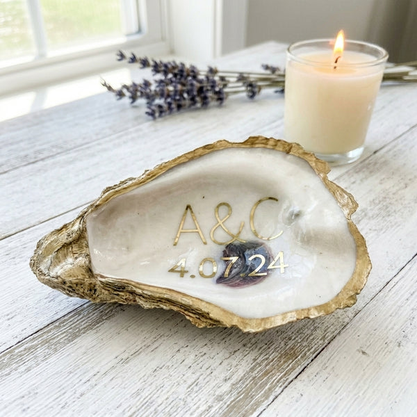 Personalized Wedding Oyster Shell Ring Dish