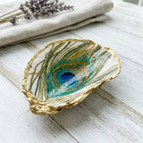 Peacock Feather Oyster Shell Jewelry Dish