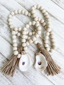 Oyster Shell Wooden Bead Garland with Tassels image 1