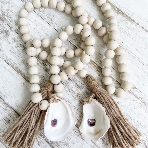 Oyster Shell Wooden Bead Garland with Tassels image 1