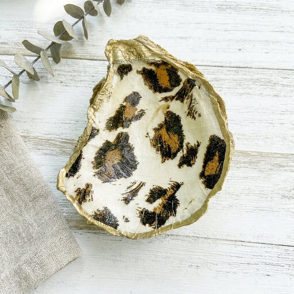 Leopard Print Oyster Shell Jewelry Dish