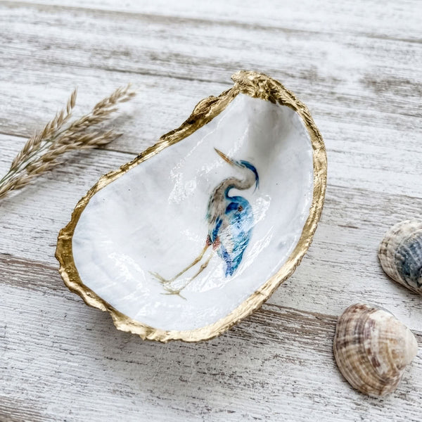 Blue Heron Oyster Shell Jewelry Dish