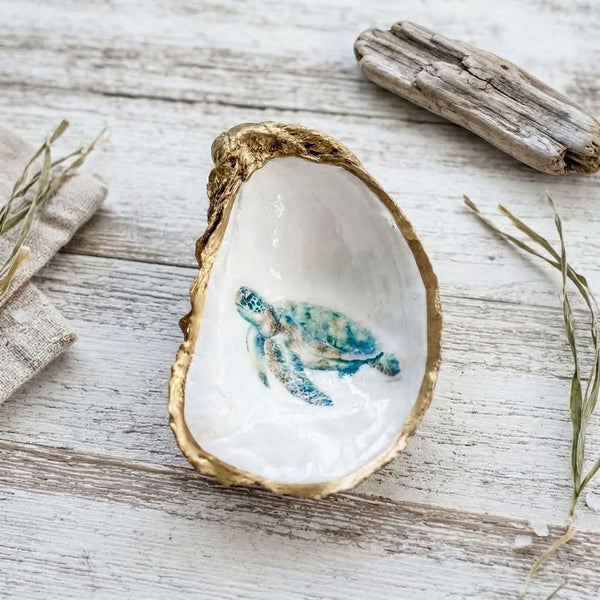 Sea Turtle Oyster Shell Jewelry Dish