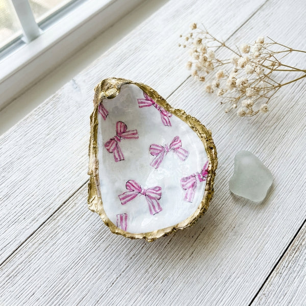 Pink Bows Oyster Shell Ring Dish