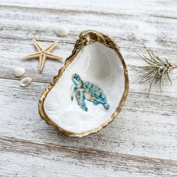Sea Turtle Oyster Shell Jewelry Dish