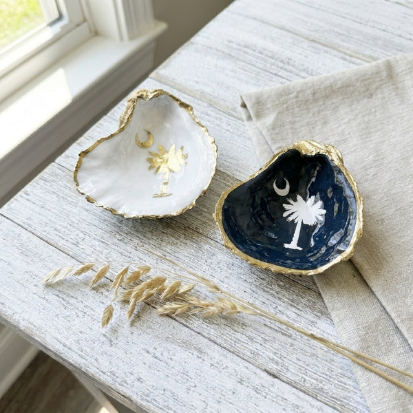 Palmetto Tree & Crescent Moon Oyster Shell Ring Dish