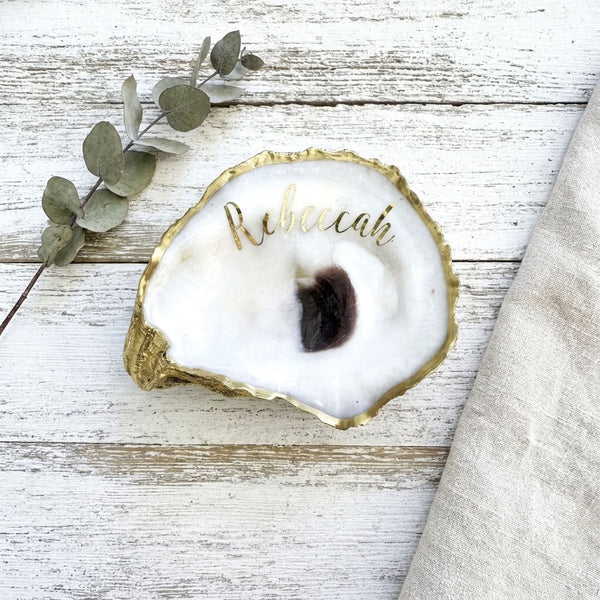 Personalized Oyster Shell Jewelry Dish with Name