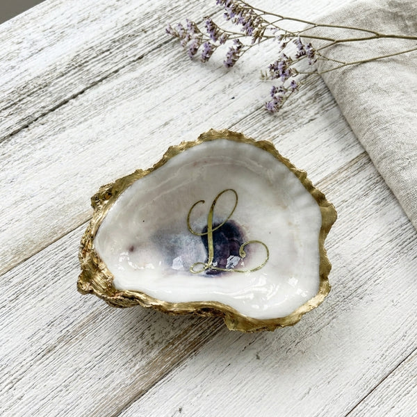 Monogrammed Oyster Shell Jewelry Dish