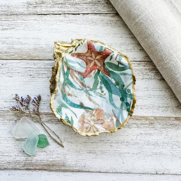 Watercolor Coast Oyster Shell Ring Dish