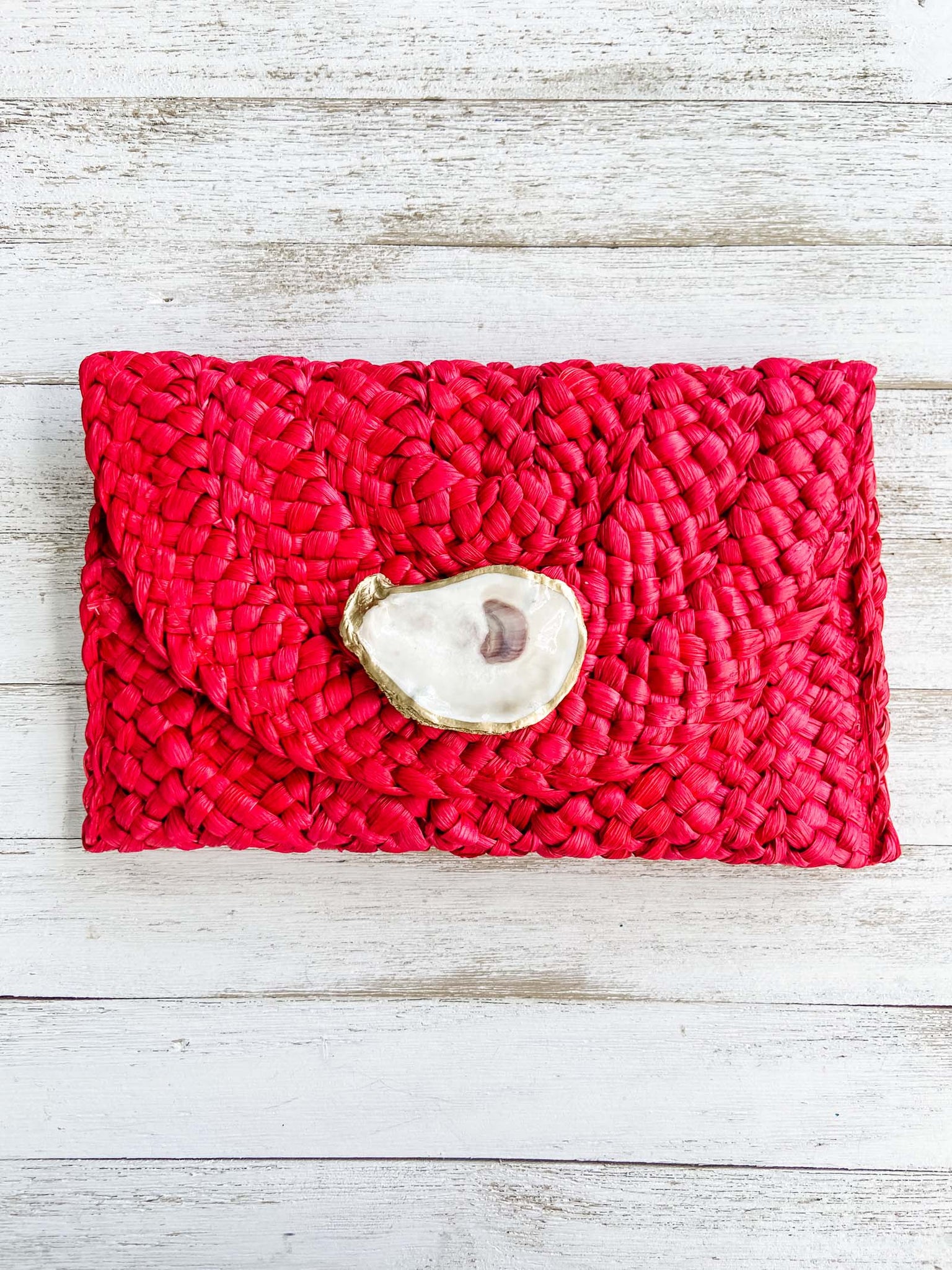Multi-Colored Oyster Shell Clutch - Red image