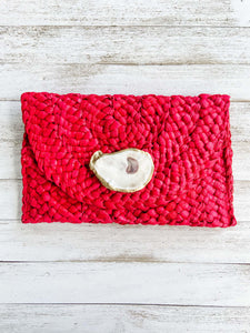 Multi-Colored Oyster Shell Clutch - Red image