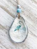 Blue Heron Decoupaged Oyster Shell Ornament image 0