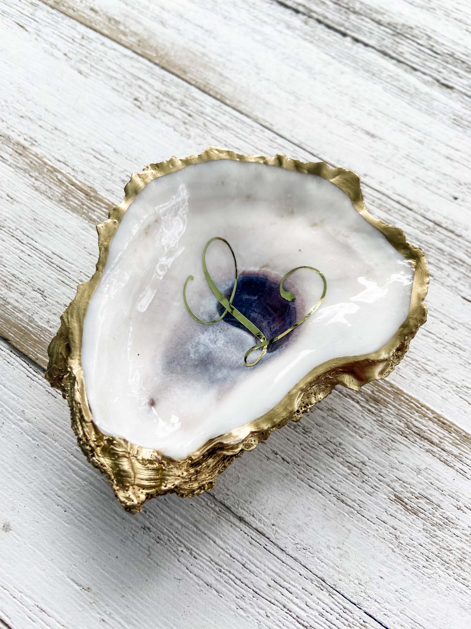Monogrammed Oyster Shell Ring Dish image 3