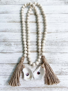 Oyster Shell Wooden Bead Garland with Tassels image 2