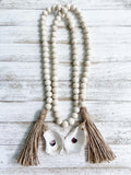 Oyster Shell Wooden Bead Garland with Tassels image 2