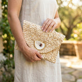 Beige Oyster Shell Clutch