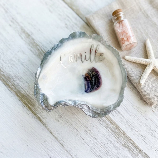 Personalized Oyster Shell Jewelry Dish with Name