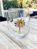 Palmetto Tree and Crescent Moon Stemless Wine Glass Set of 4