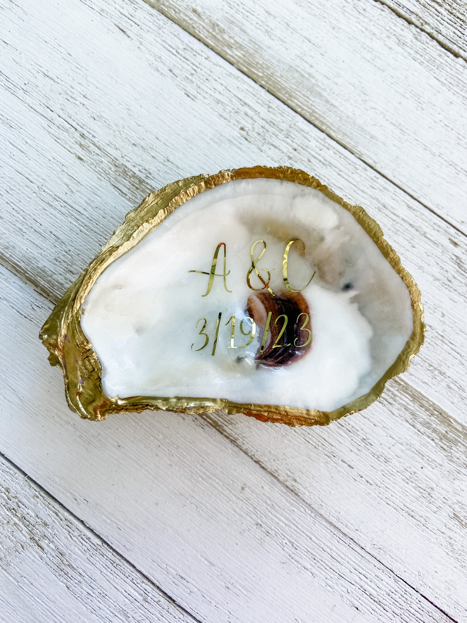 Personalized Wedding Oyster Shell Ring Dish