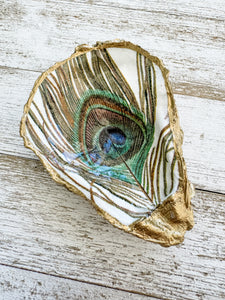 Peacock Feather Oyster Shell Ring Dish