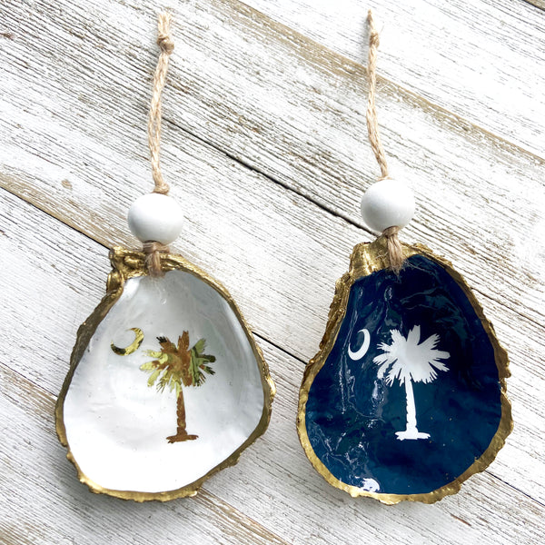 Palmetto Tree and Crescent Moon Oyster Shell Ornament