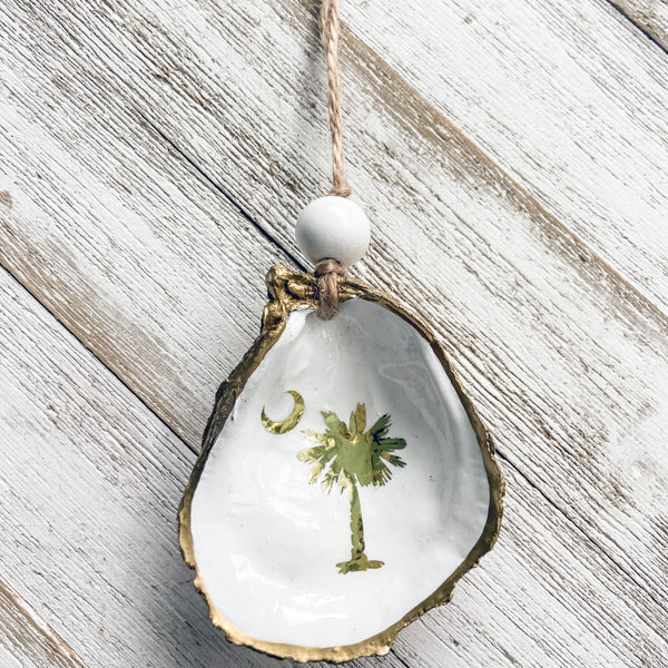 Palmetto Tree and Crescent Moon Oyster Shell Ornament