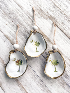 Palmetto Tree and Crescent Moon Oyster Shell Ornament